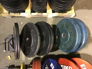 Rogue Horizontal Plate Rack w/ Assorted Weight Plates.