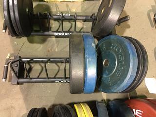 Rogue Horizontal Plate Rack w/ Assorted Weight Plates.