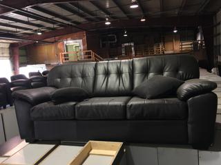 Brown Faux Leather 3-Seater Couch w/ (2) Decorative Cushions.