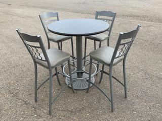 Pub Height Table 36"D x 41"H,  w/ Metal Base & (4) Chairs.