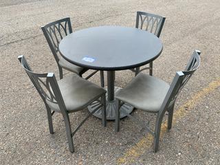 Table with Metal Base 36"D x 30"H c/w (4) Chairs.