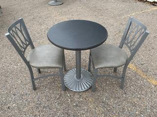 Table with Metal Base 24"D x 30"H c/w (2) Chairs.