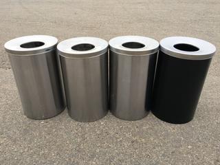 (3) Stainless Steel & (1) Black Garbage Bins.