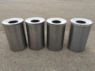(4) Stainless Steel Garbage Bins.