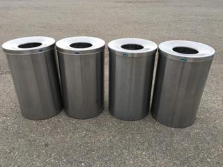 (4) Stainless Steel Garbage Bins.