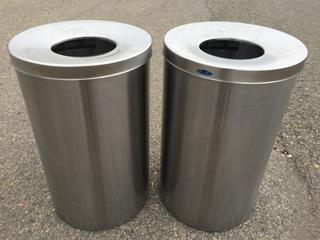 (2) Stainless Steel Garbage Bins.