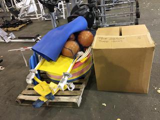 Assorted Pool Accessories c/w Floaties, Flutter Boards, Ball, Hula Hoops & Pool Divider.
