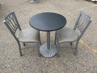 Table With Metal Base 24"D x 30"H c/w (2) Chairs.