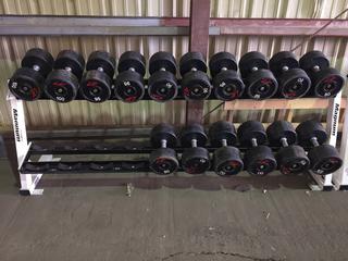 Magnum Dumbbell Rack w/ 80lbs - 100lbs Dumbbell Set, S/N 41448.