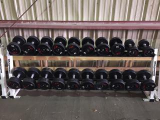 Magnum Dumbbell Rack w/ 30lbs - 75lbs Dumbbell Set, S/N 41505.