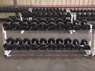Magnum Dumbbell Rack w/ 30lbs - 50lbs Dumbbell Set, S/N 41446.