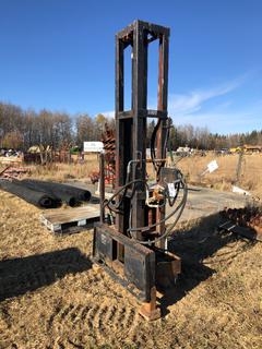 Option Industries Skid Steer Mount Hydraulic Test Hole Drill w/ 8ft Derrick, 1 1/4in Hex Drive, 5ft4in Joint Length, (8) Joints Of Drill Stems And Flyting 