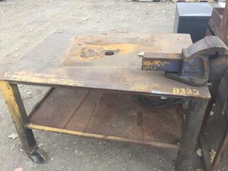 Steel Welding / Work Table on Rollers 3' x 4' x 33" w/ No. 6 Vice Attached.