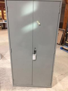 Grey Metal 2 Door Cabinet 36"W x 20"D x 72"H.