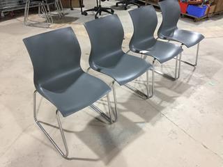 (4) Grey and Metal Molded Stacking Chairs.