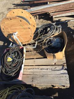 Assorted Air Hoses & Hose Reel w/ Heavy Electrical Cord.