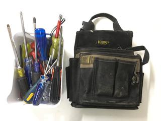 Tool Pouch c/w Various Screwdrivers & Tape Measure.