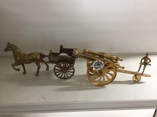 Brass Cannon Ornament, Brass Horse & Carriage Ornament.