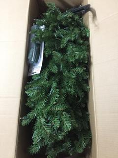 7' Kingswood Fir Hinged Artificial Pencil Tree Lit 300 Clear Lights c/w Stand.