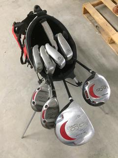 Dunlop Loco F Series Left Handed Gold Clubs (4) Irons, (2) Hybrids & (2) Drivers.