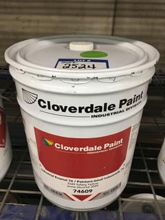 5 Gallon Pail Of Cloverdale Paint, Green.