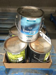 3.36 L of Imagine Paint and Primer & (4) 3.36L of Imagine Acrylic Exterior Latex.