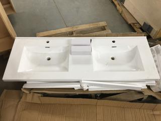 Rectangular Double White Bathroom Sink, Approx. 59 1/4" L x 20 1/2" D.