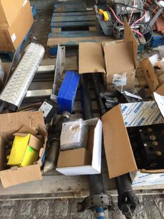 Pallets of Truck Parts, Water Pump, Drive Shaft.