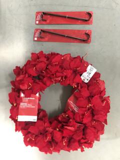 (2) 28" Amaryllis Wreaths and (2) Adjustable 14.5" Wreath Hangers.