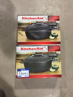 (2) Kitchen Aid 3 Qt Cast Iron Dutch Ovens.