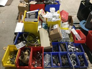 Pallet of Plumbing Fixtures, Flex Hose, Valves, Clamp Rings.