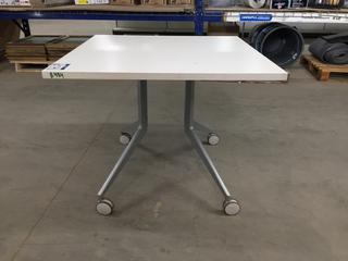 Haworth White Rolling Table 35 1/2" x 35 1/2" x 29 1/4".