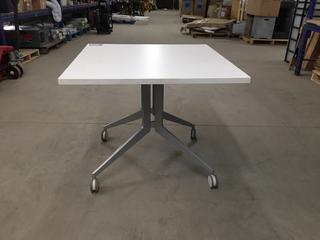 Haworth White Rolling Table 35 1/2" x 35 1/2" x 29 1/4".