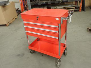 31in X 17in X 39in Industrial Portable 3-Drawer Tool Chest Cart w/ Bottom Storage Tray/Shelf, And Keys  *Note: Contents Not Included*