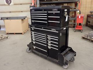 41in X 18in X 58in Mastercraft Maximum 20-Drawer Tool Chest On 5ft (L) Custom Cart *Note: Contents Not Included In Top Unit*