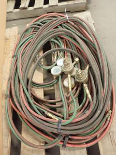 Qty Of Oxy/Acetylene Hoses w/ Gauges, Lengths Unknown