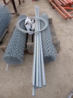 (2) Rolls of 5 Ft. Chain Link Fence, *Length Unknown*, C/w Qty of Fence Posts, Tie Wire and Top Pieces