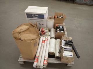 Qty of Packing and Shipping Supplies Includes: Tubes, Rolls of Wrap, Box Stapler, Tape, Foam Packing Paper, Shrink Wrap And Tape Gun