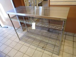 4ft X 18in X 3ft Metal Storage Rack with Custom Stainless Steel Top w/ 3-Shelves