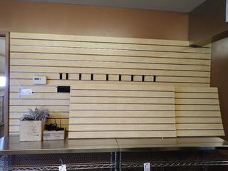 Slat Wall Panels: (1)  8 Ft. x 4 Ft, (2) 2 Ft. x 4 Ft., Includes Qty of 2 Styles of Hooks *Note: Hole In (1) Piece, Buyer Responsible For Load Out* 