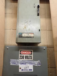 Square D Breaker Panel, 3-Phase, 230 V, Includes 100 A Siemens 3-Phase, 240 V, Disconnect Switch, *Note: Will Require Disconnect After Auction*