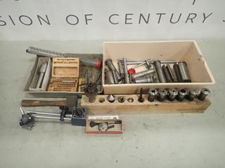 Qty of Assorted Collets c/w Teclock Magnetic Dial Indicator, Starrett Speed Indicator and Assorted Turning Tools and Pliers (E2)