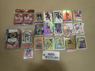 Qty of Assorted Hockey, Baseball, Marvel  Trading Cards and Sleeves (Upstairs)