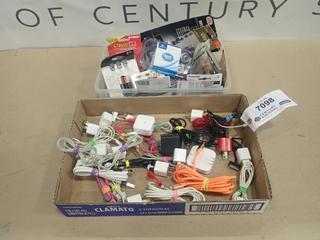 Assorted Apple & USB Charging Cords and Blocks, Qty of Assorted Batteries (G-1)