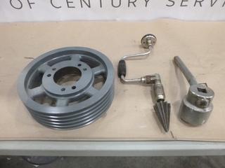 Misc. Tools: 2 1/2 In. Socket And Bar, Hand Crank Pipe Reamer, 5 In. Belt Pulley, 3 3/4 In. Bore, 12 1/2 In. Diameter (E-2)