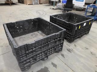 (2) Heavy Duty Plastic Crates, Sides Fold Down for Easy Access and Storage, 48 In. x 45 In. x 26 In. High (K-5-1)