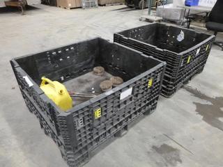 (2) Heavy Duty Plastic Crates, Sides Fold Down for Easy Access and Storage, 48 In. x 45 In. x 26 In. High c/w Contents  (L-5-3)