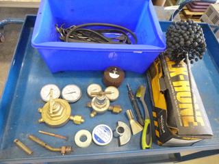 Oxy / Acetylene Gauges, Welding Supplies and Honing Stone, C/w Bin (F-1)