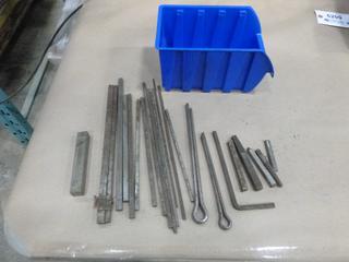 Bin of Square Keyways, Assorted Sizes, Large Cotter Pins and More, C/w Bin (F-1)