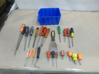 Assortment of Screw Drivers, Assorted Styles and Brands, C/w Bin (F-1)